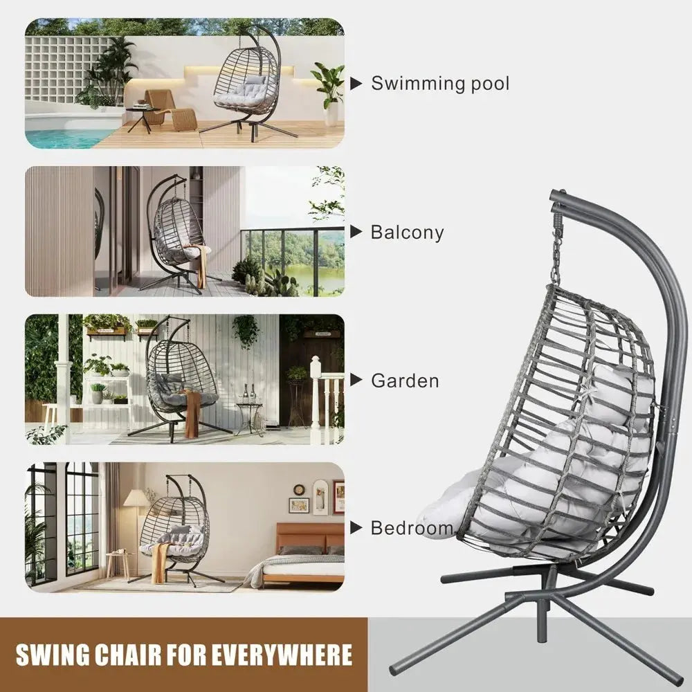 Double Hanging Egg Chair with Stand | 2-Person Indoor & Outdoor Wicker Swing Chair comfydesigners