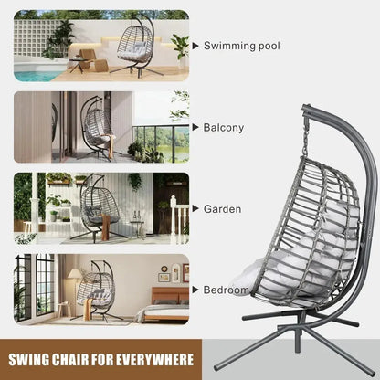 Double Hanging Egg Chair with Stand | 2-Person Indoor & Outdoor Wicker Swing Chair comfydesigners