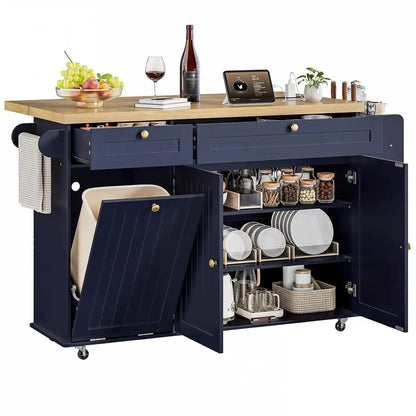 Rolling Versatile Kitchen Island with Power Outlet & Drop Leaf comfydesigners