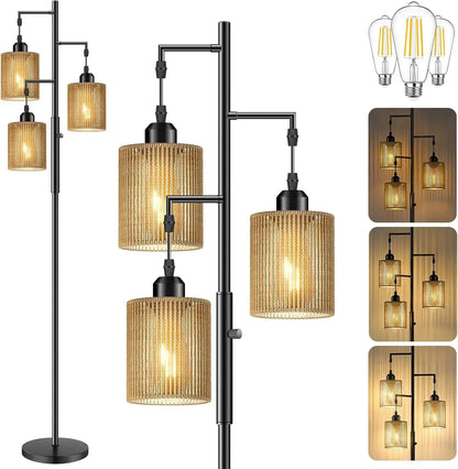 72" Rattan Boho LED Dimmable Floor Lamp comfydesigners