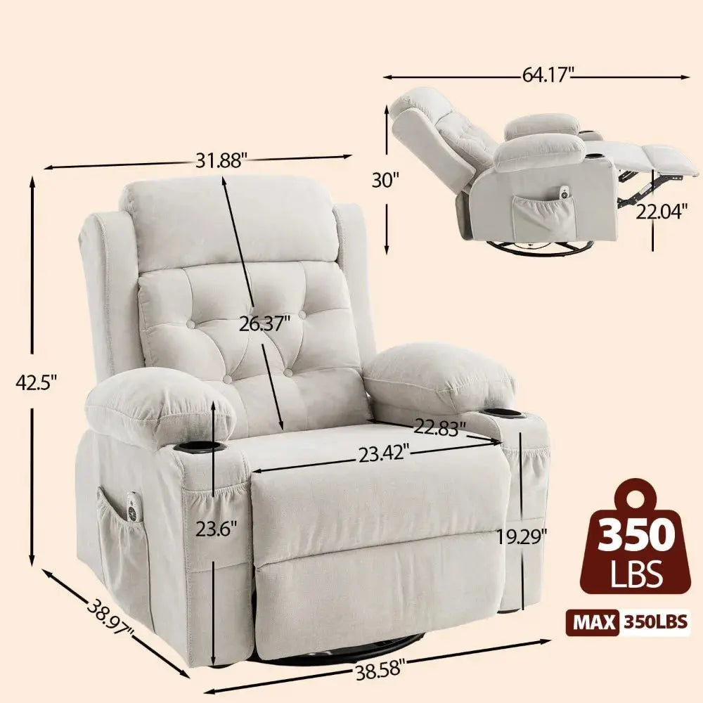 Massage Heated Rocker Recliner Chair with Swivel comfydesigners