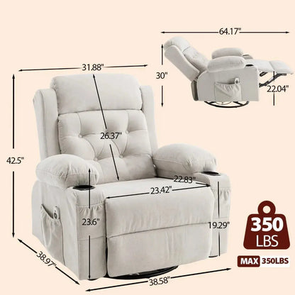 Massage Heated Rocker Recliner Chair with Swivel comfydesigners