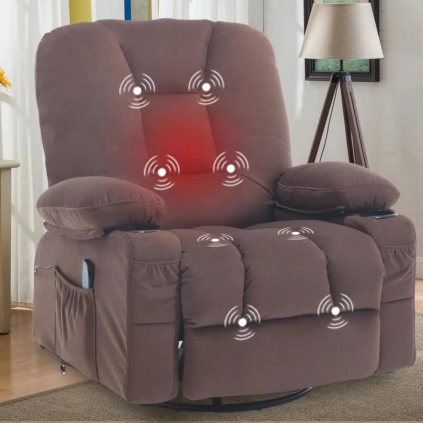 Massage Heated Rocker Recliner Chair with Swivel comfydesigners
