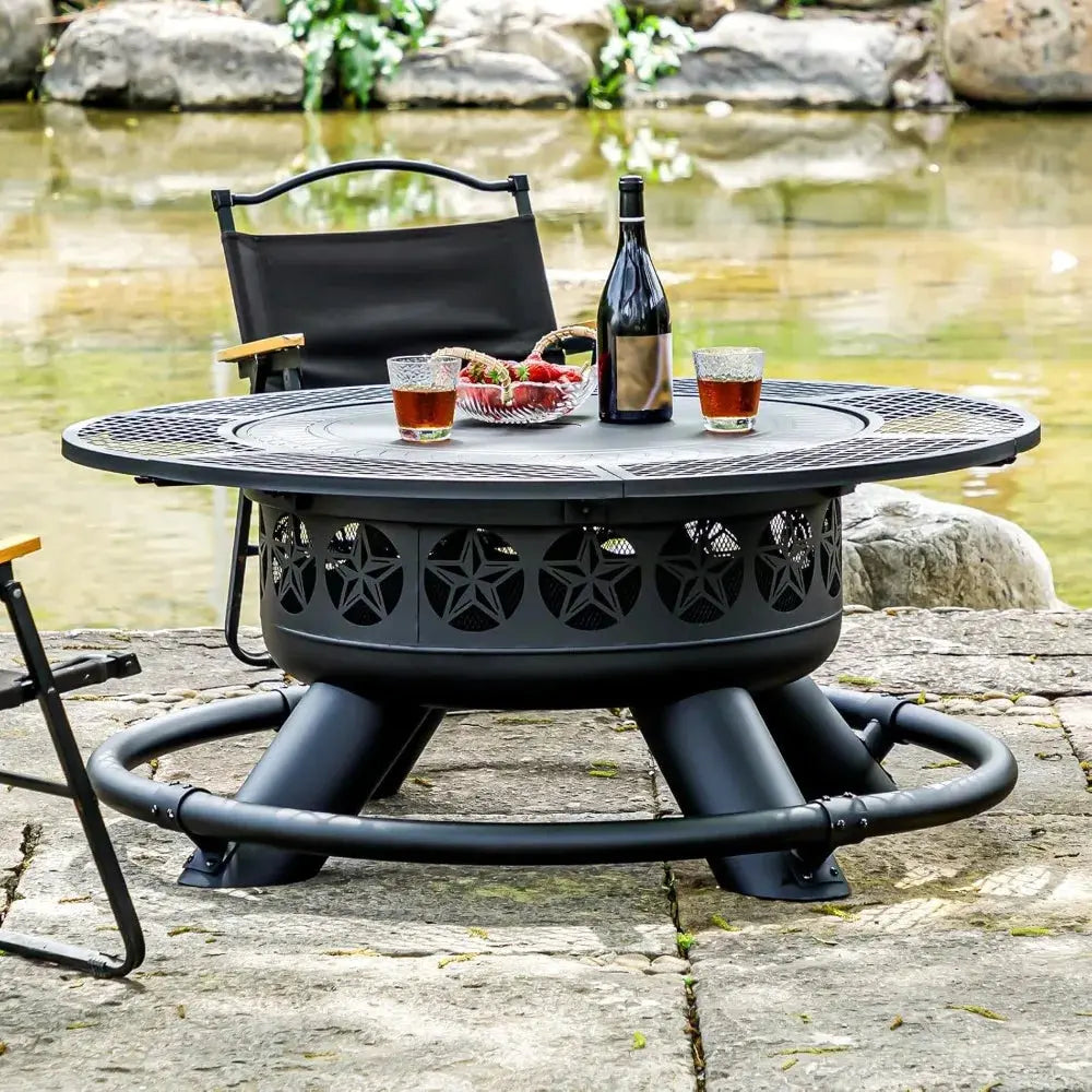 Grill. Dine. Gather. Repeat. — 47" Star-Pattern 3-in-1 Iron Fire Pit Table with 2 Cooking Grates comfydesigners
