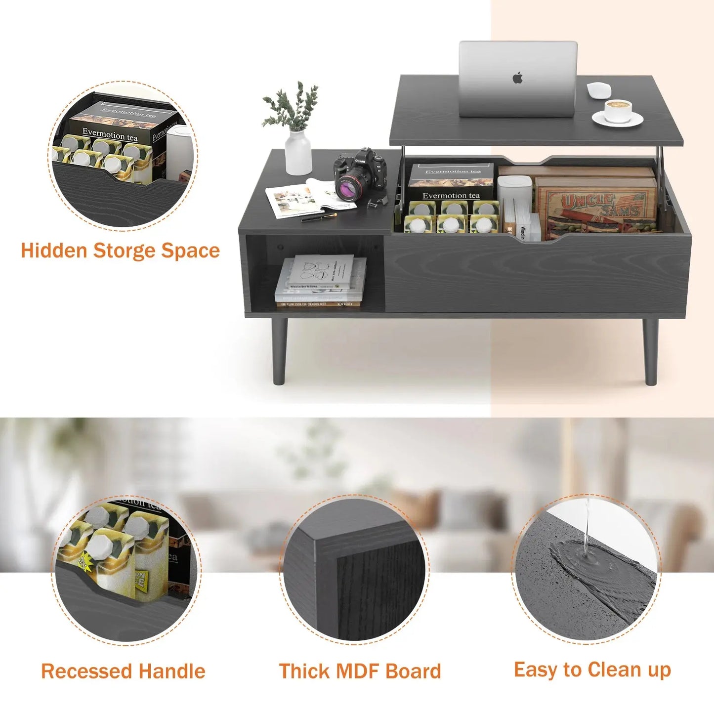 Lift Top Wood Rectangular Coffee Table comfydesigners