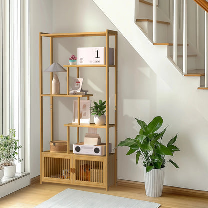 Bamboo Shelving Unit with High and Low Shelves comfydesigners