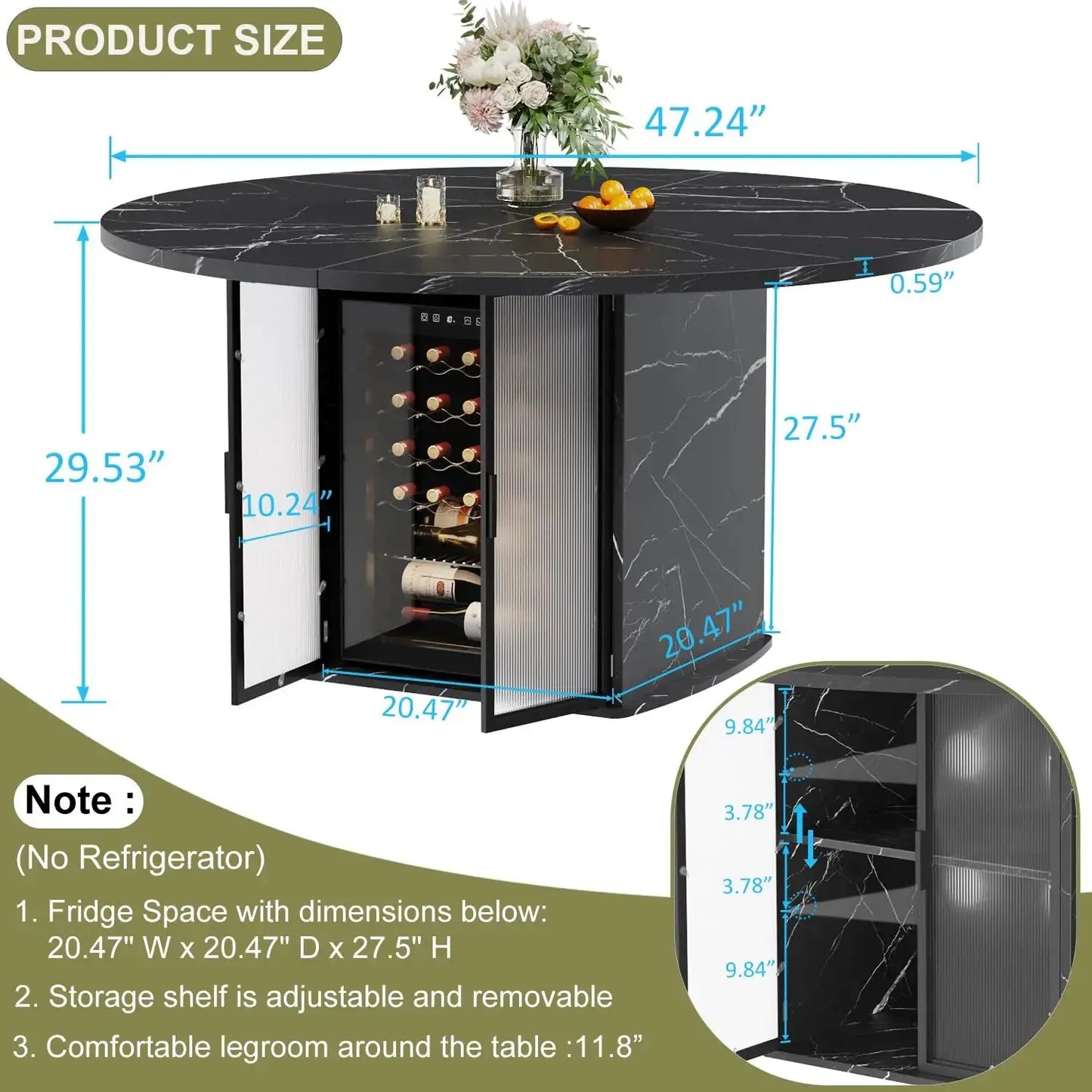Round Black Faux Marble Dining Table with Storage comfydesigners