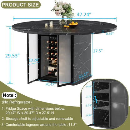 Round Black Faux Marble Dining Table with Storage comfydesigners