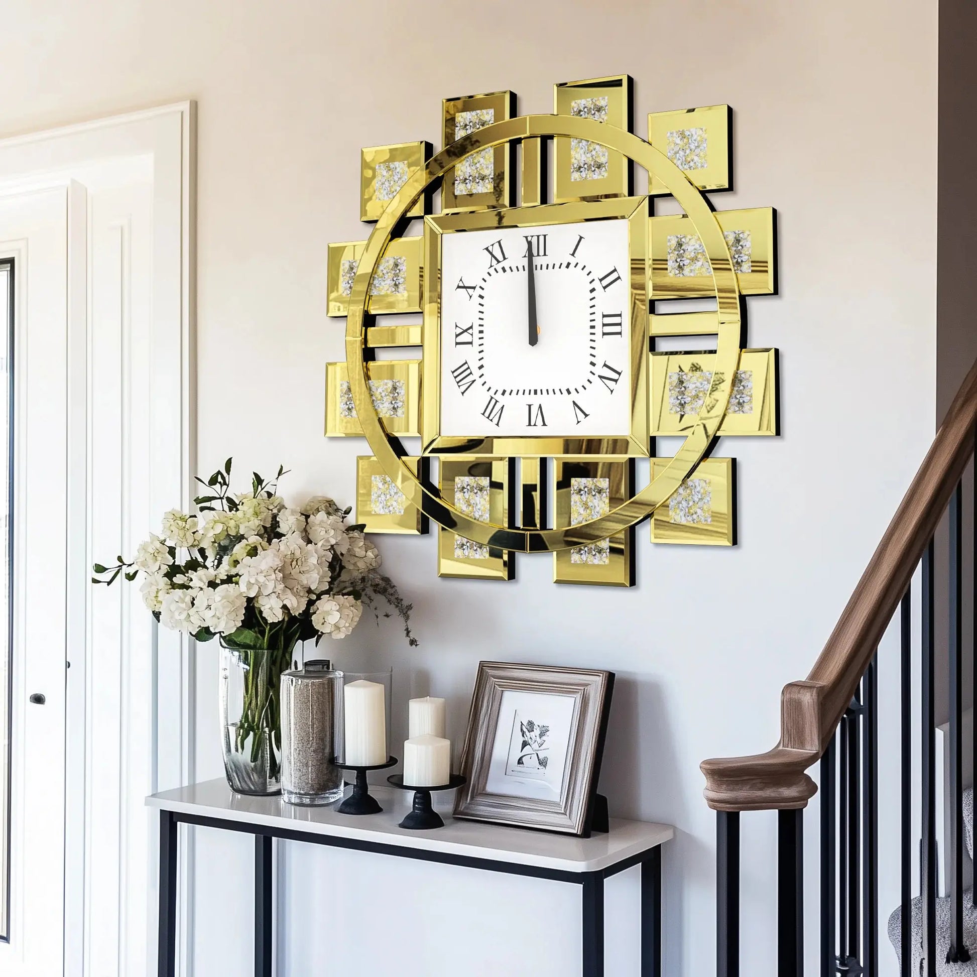 Crushed Diamond Mirrored Silent Wall Clock comfydesigners