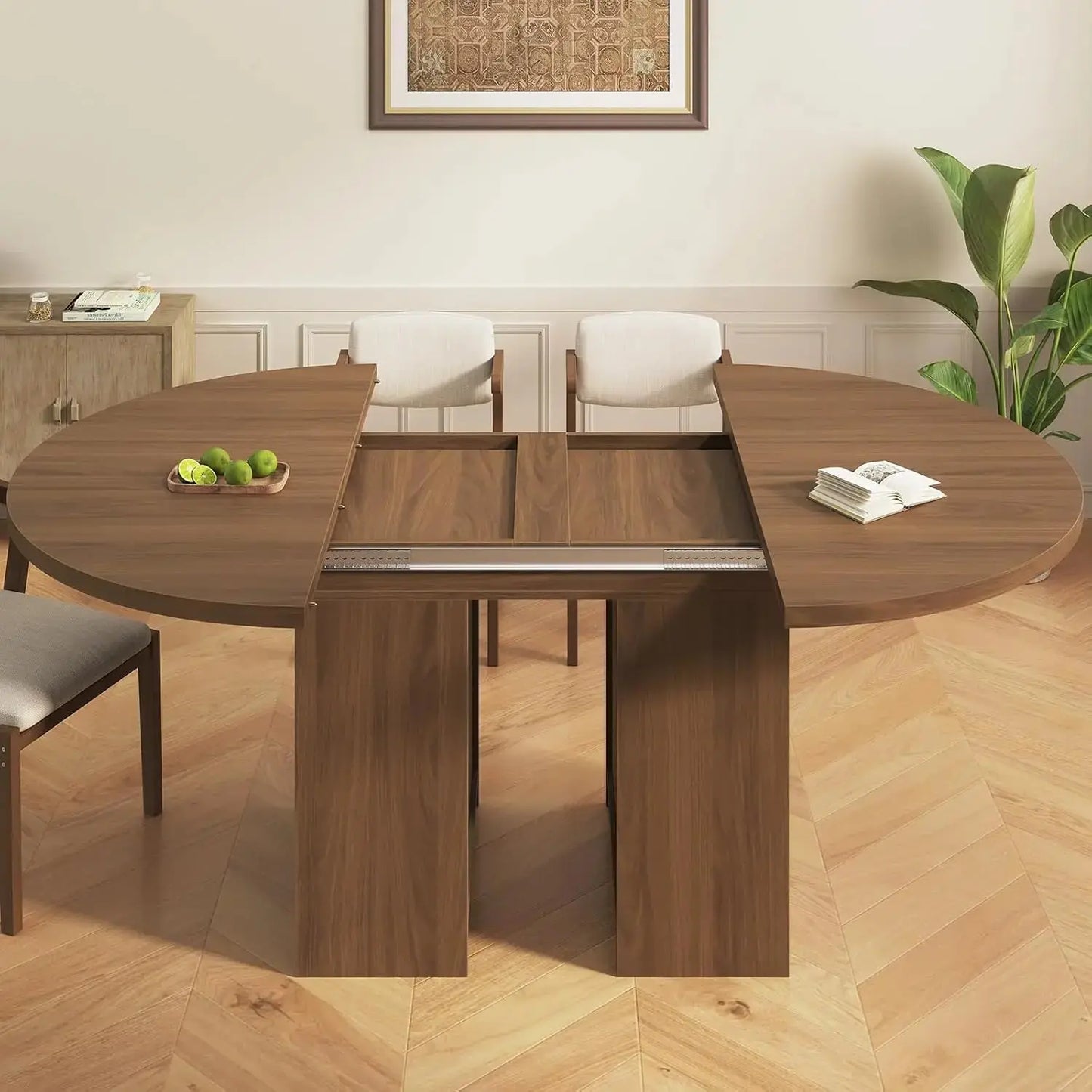Extendable Round Dining Table with Storage comfydesigners