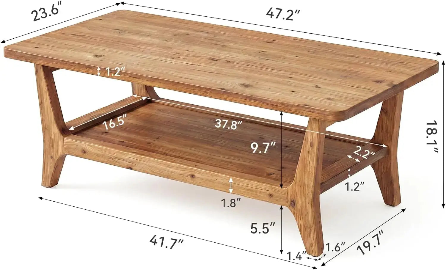 Solid Wood Coffee Table with Shelf comfydesigners