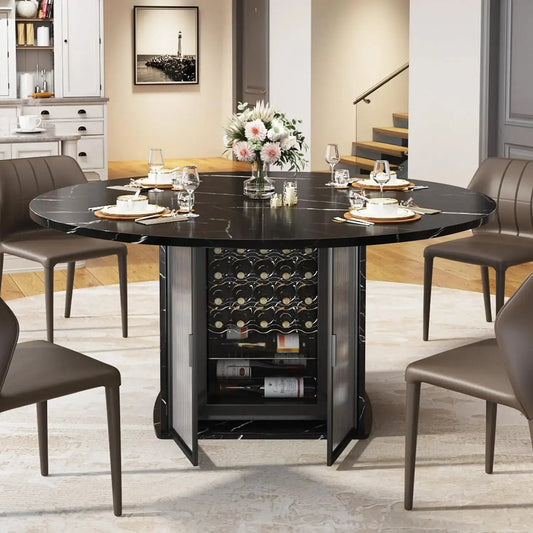 Round Black Faux Marble Dining Table with Storage comfydesigners