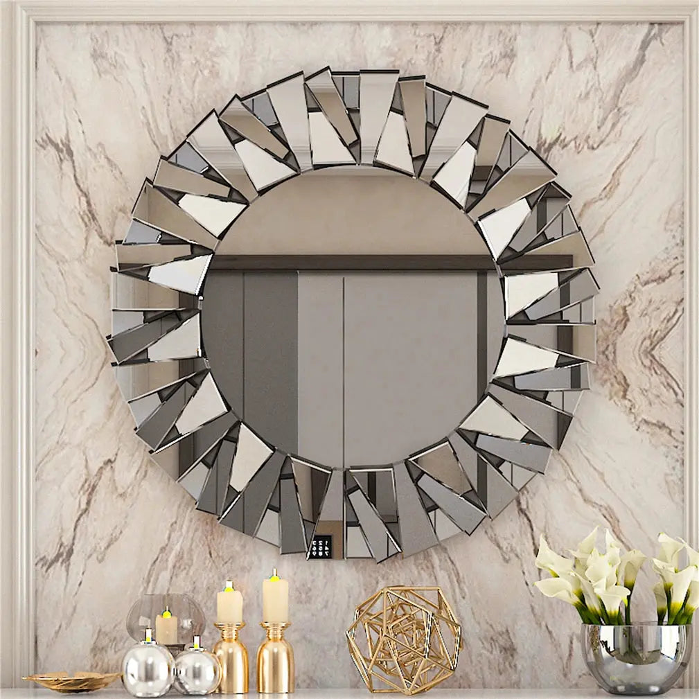 Silver Sunburst Decorative Round Wall Mirror comfydesigners
