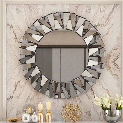 Silver Sunburst Decorative Round Wall Mirror comfydesigners
