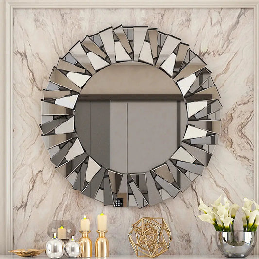 Silver Sunburst Decorative Round Wall Mirror comfydesigners
