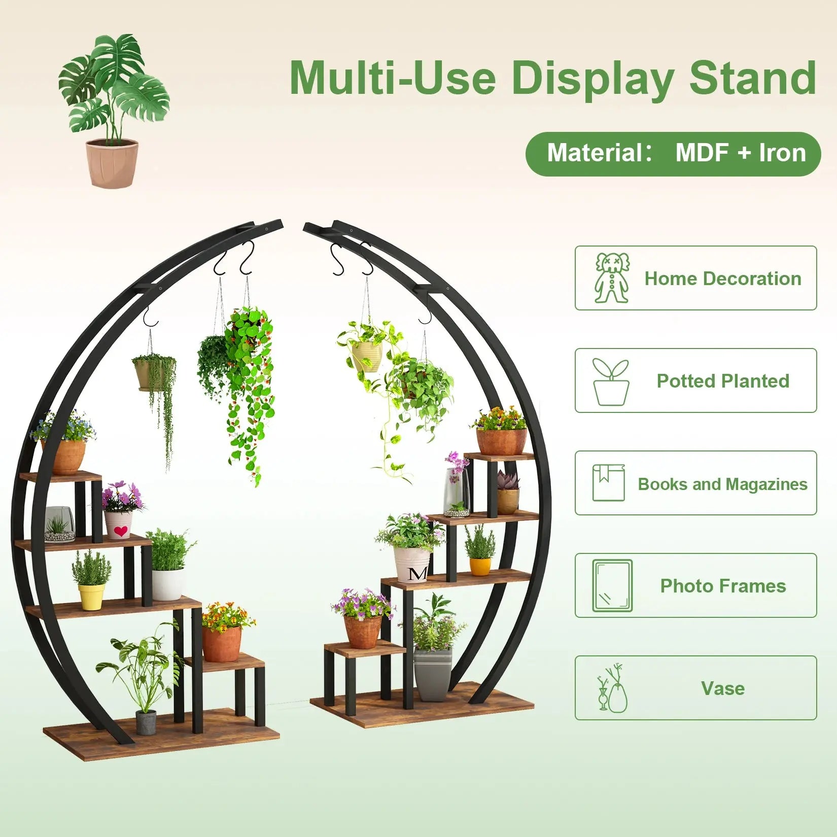 Half Moon. Full Impact. — 2-Pack 5-Tier Metal Plant Stand with 6 Hooks, Holds 16+ Pots comfydesigners