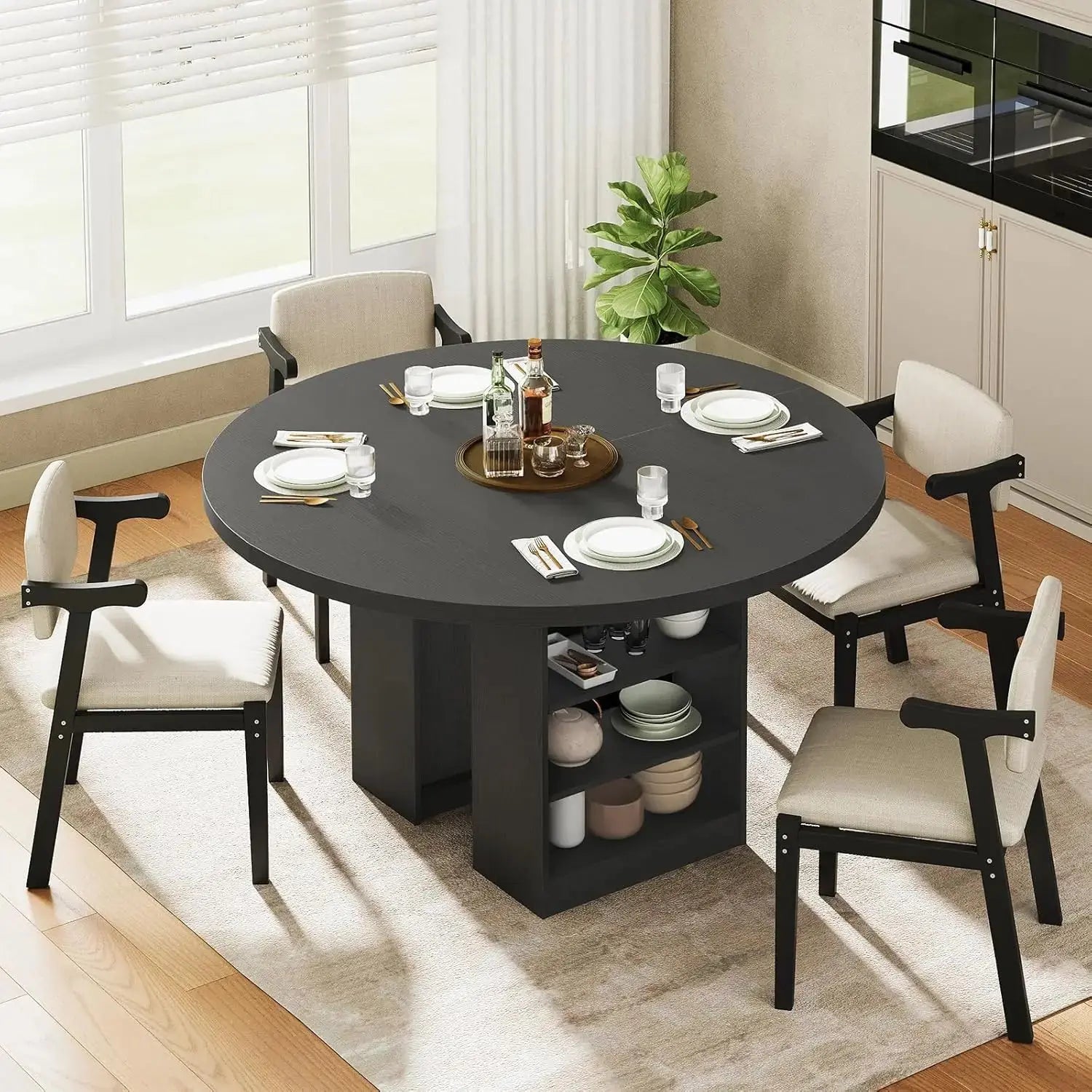 Extendable Round Dining Table with Storage comfydesigners