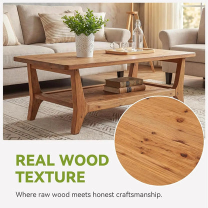 Solid Wood Coffee Table with Shelf comfydesigners