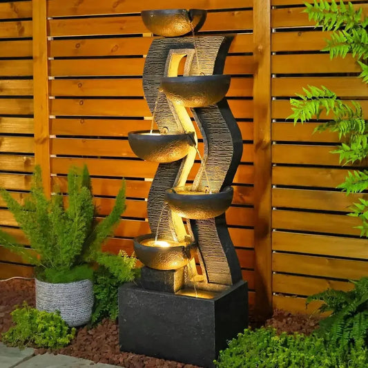 6-Tier Outdoor Water Fountain with Lights comfydesigners