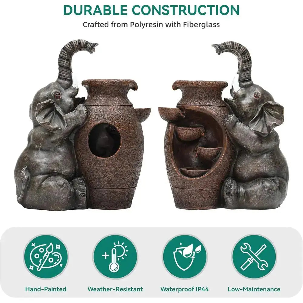 Find Your Calm — Handcrafted Elephant Cascading Water Fountain with Warm LED Lights comfydesigners