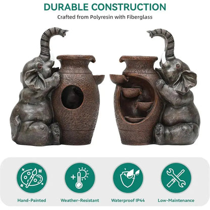 Find Your Calm — Handcrafted Elephant Cascading Water Fountain with Warm LED Lights comfydesigners