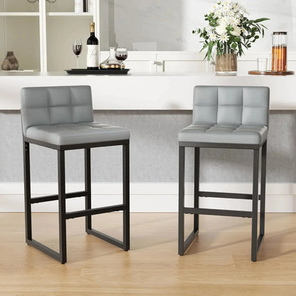 Modern Faux Leather Counter Height Bar Stools with Low Back and Footrest, Set of 2 comfydesigners
