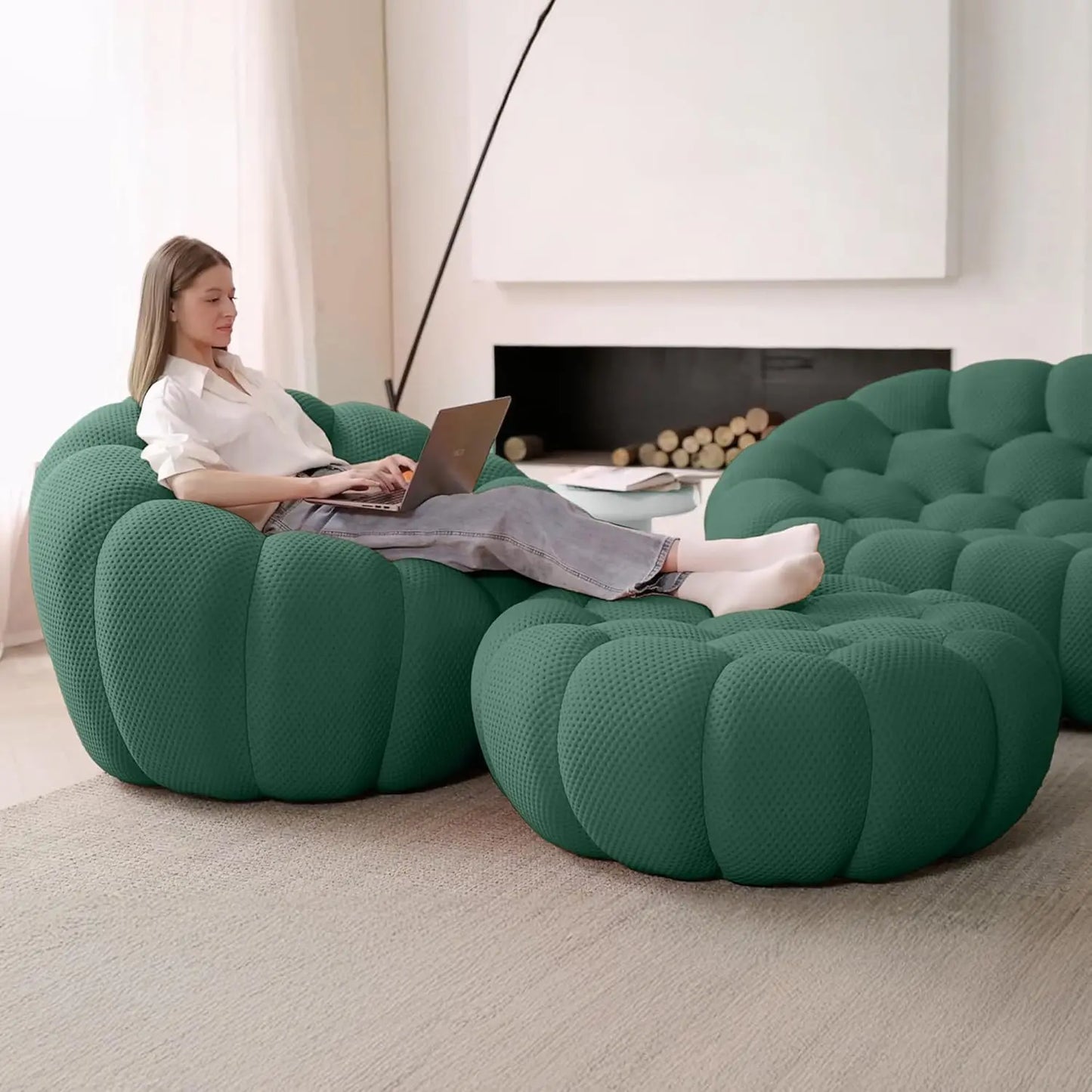Curved Boneless Sofa with Ottoman