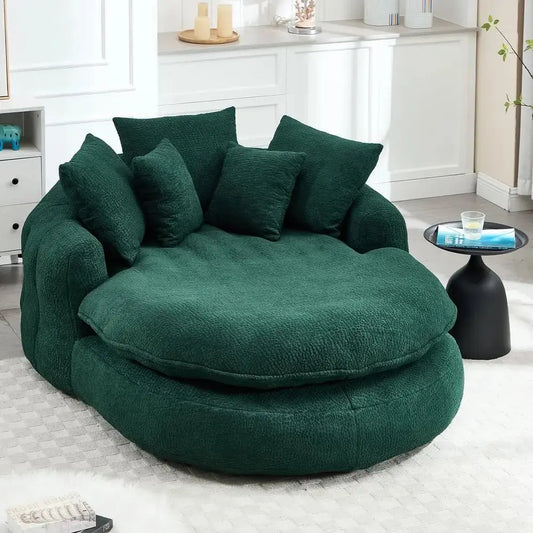Oversized Round Memory Foam Chenille Chaise Lounge comfydesigners