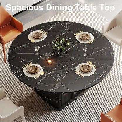 Round Black Faux Marble Dining Table with Storage comfydesigners