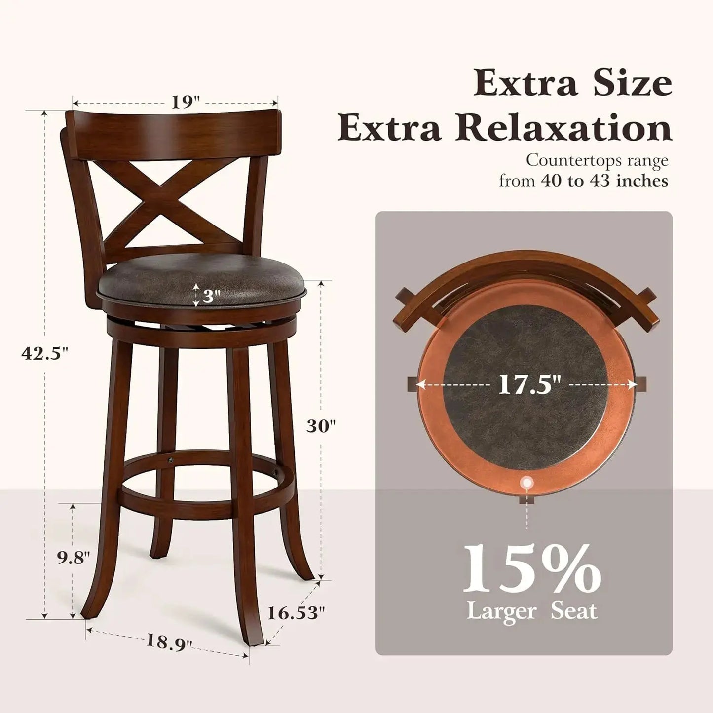 Swivel Wooden Bar Stools with Backs, Set of 2 comfydesigners
