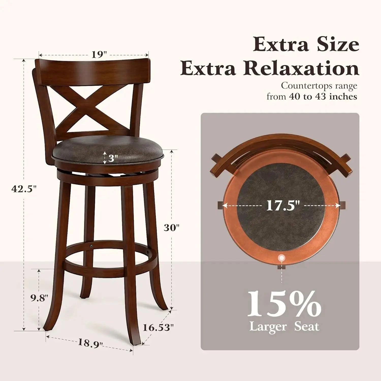 Swivel Wooden Bar Stools with Backs, Set of 2 comfydesigners