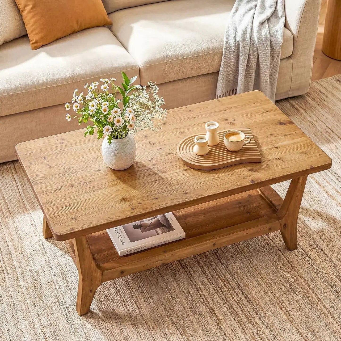 Solid Wood Coffee Table with Shelf comfydesigners