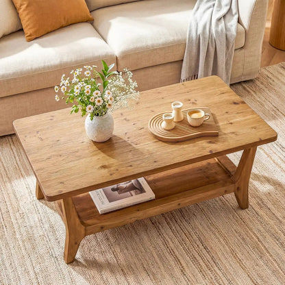 Solid Wood Coffee Table with Shelf comfydesigners