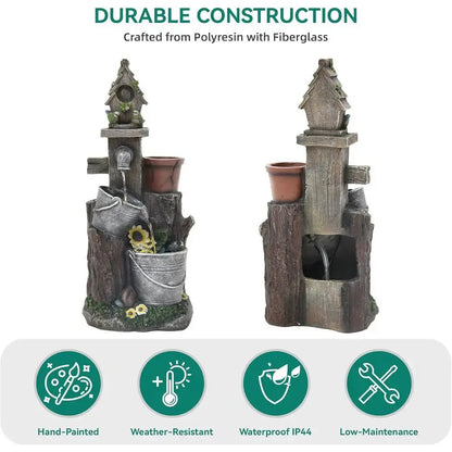 A Little Garden. A Little Magic. A Lot of Peace. — Tree Stump Birdhouse Fountain with LED Lights & Mini Planter comfydesigners