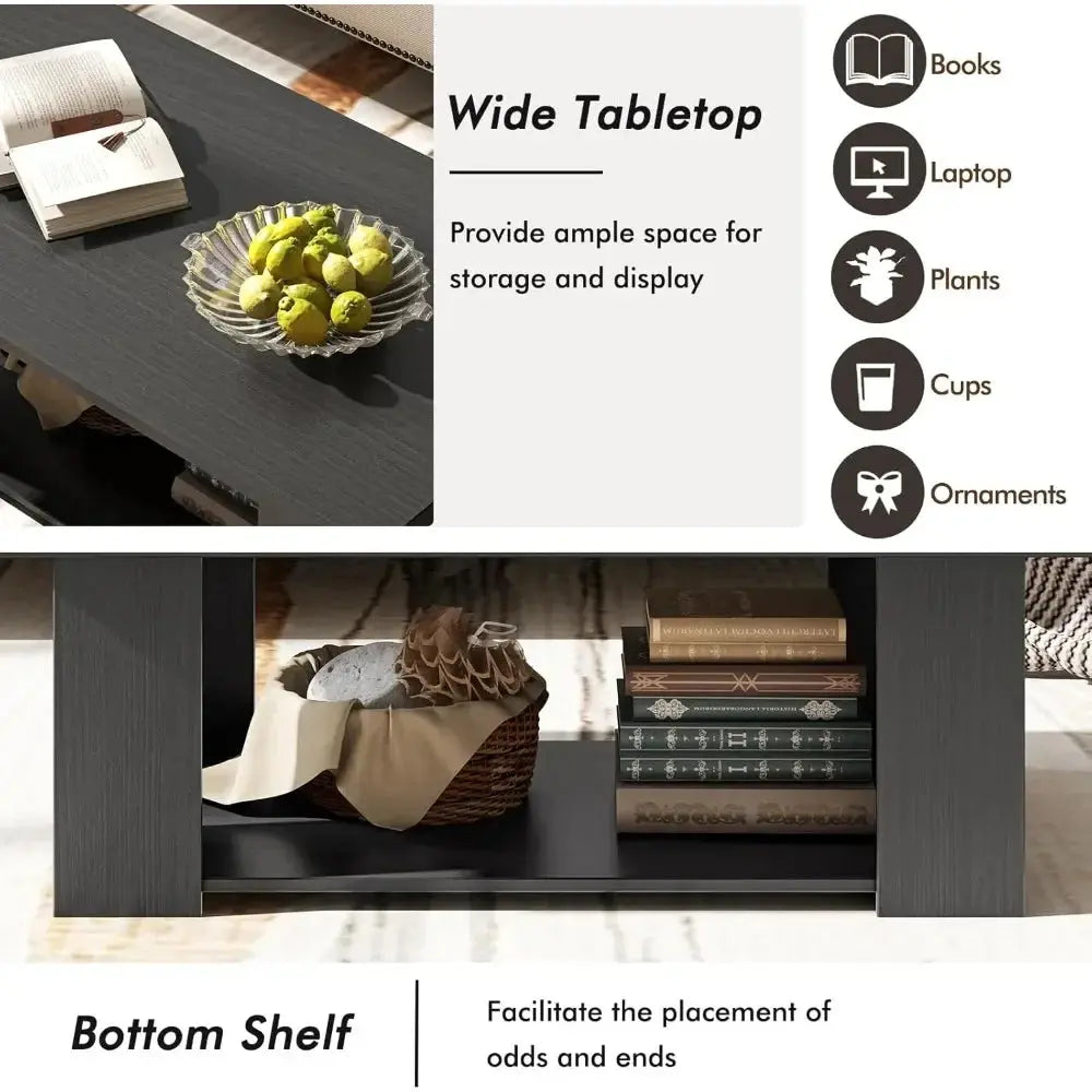 2-Tier Wooden Rectangular Coffee Table comfydesigners