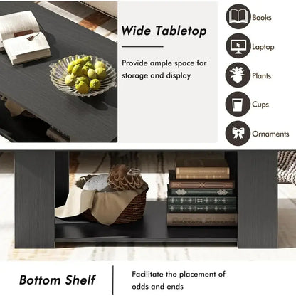 2-Tier Wooden Rectangular Coffee Table comfydesigners