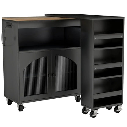 Rolling Kitchen Island with LED & Storage comfydesigners