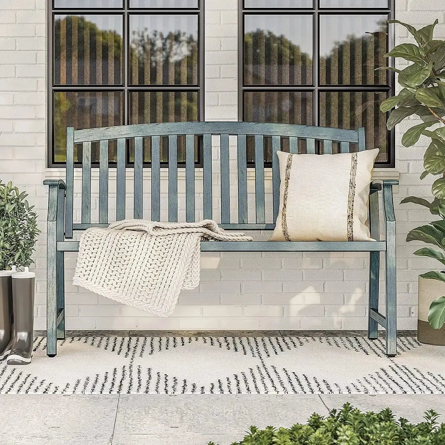 Sit. Stay. Enjoy. — 50" Rust-Resistant Farmhouse Outdoor Bench with Aluminum Seat & Iron Frame comfydesigners