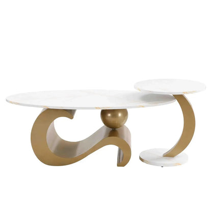 Oval Living Room Table with Faux Marble Top & Silver Stainless Steel Pedestal comfydesigners