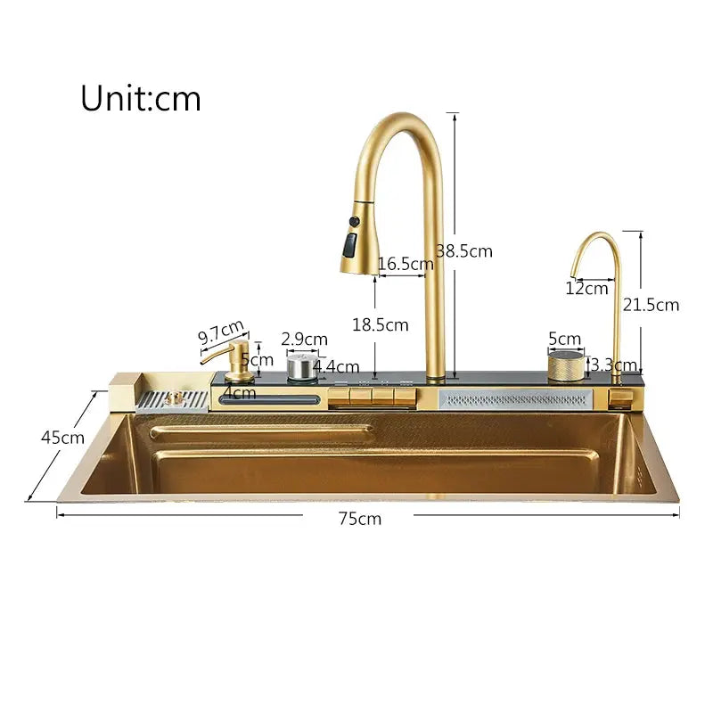 Waterfall Kitchen Sink Set with Built-In Water Purifier | Stainless Steel, Digital Display & Slide Rail — 3 Finishes comfydesigners