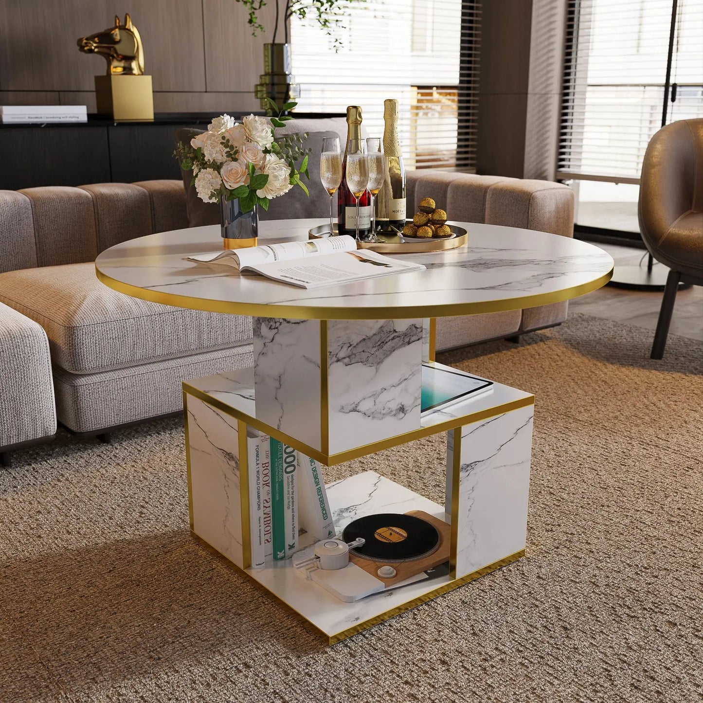 3-Tier Round Coffee Table with Storage comfydesigners