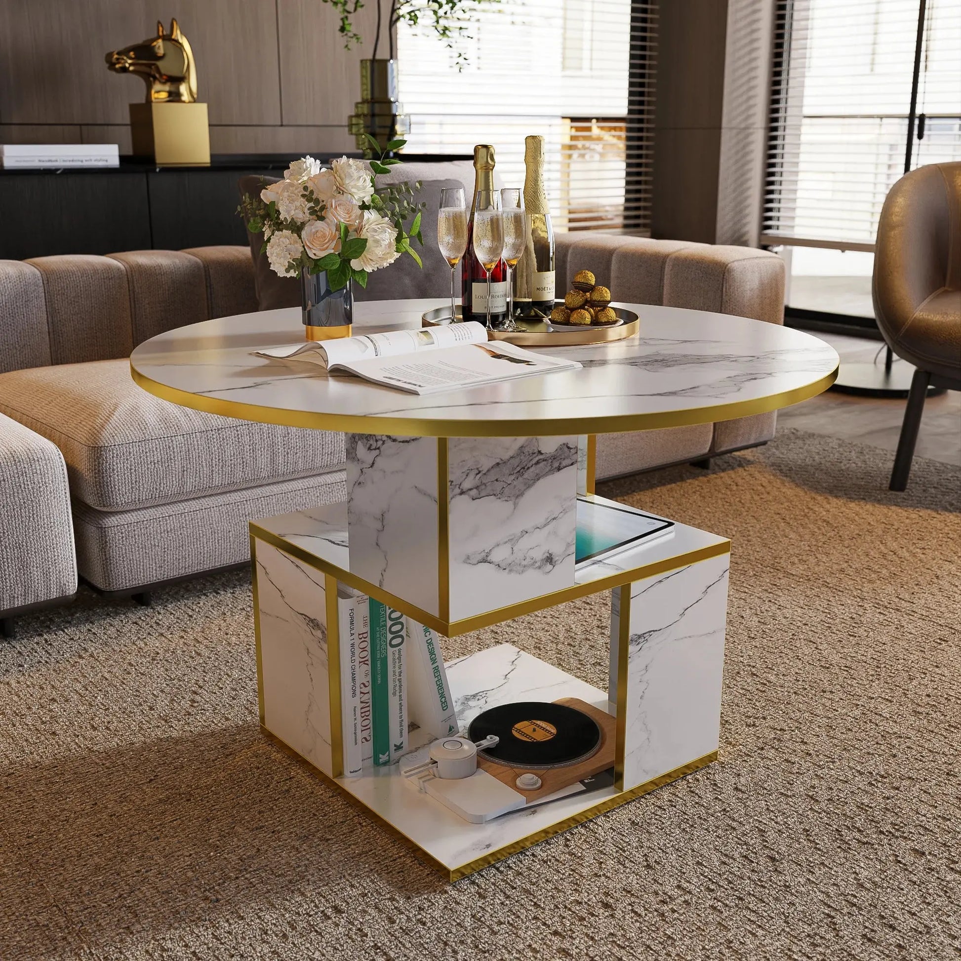3-Tier Round Coffee Table with Storage comfydesigners