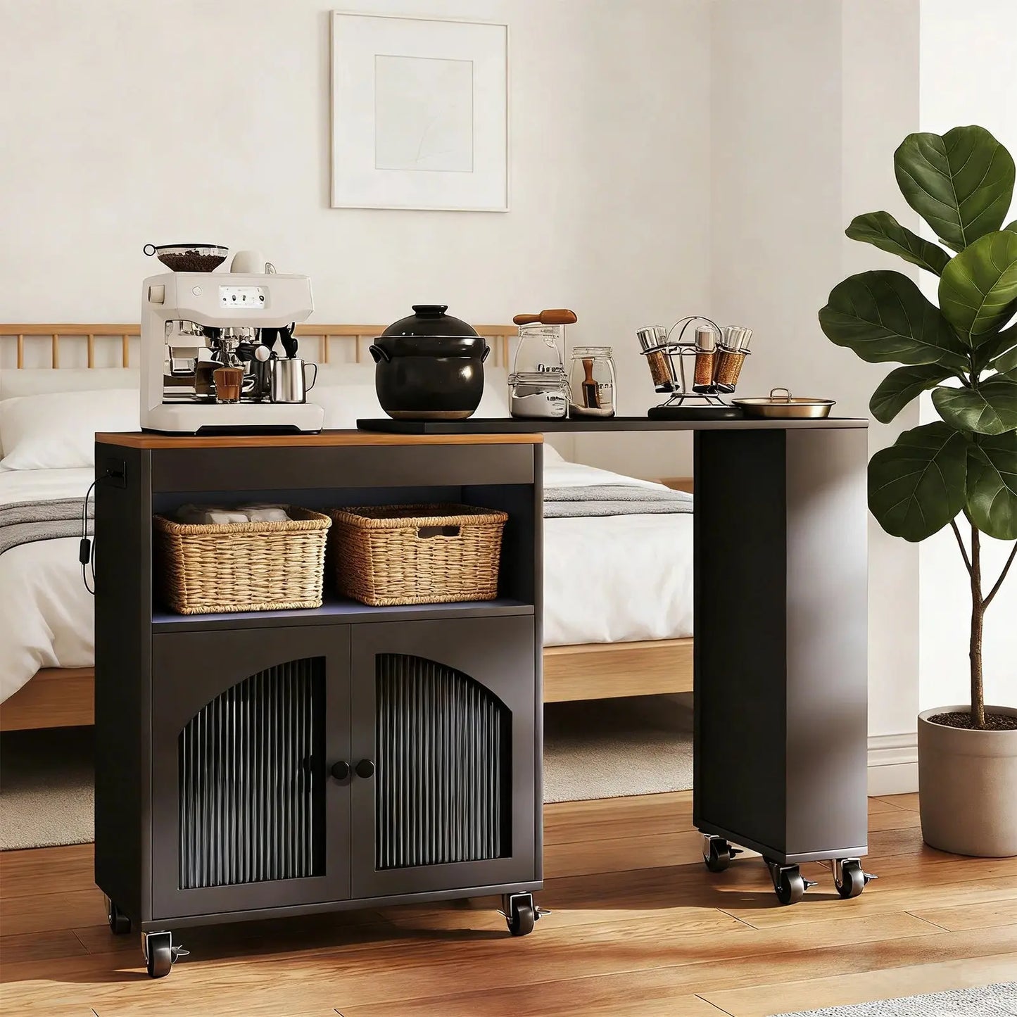 Rolling Kitchen Island with LED & Storage comfydesigners