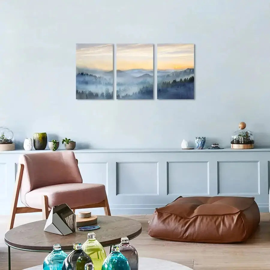 3 Panel Sunrise Misty Forest Print Picture comfydesigners