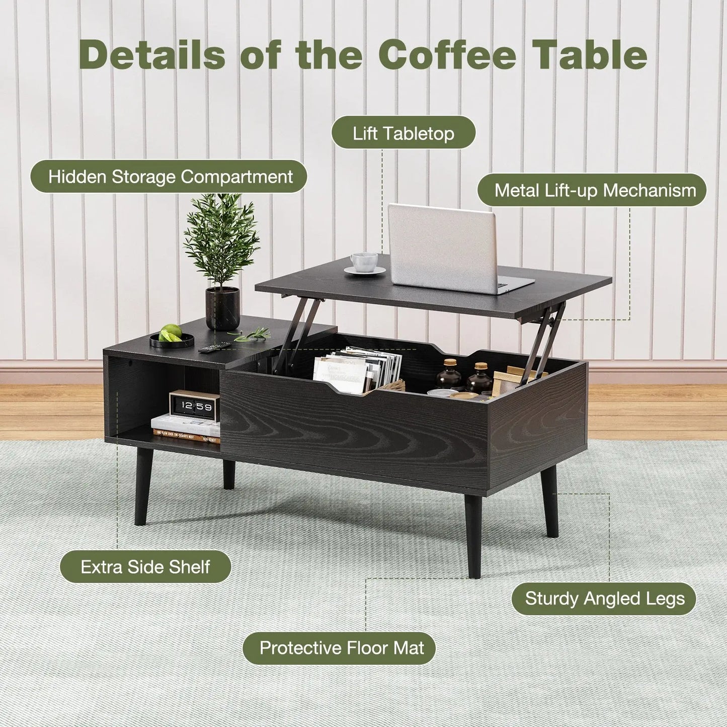 Lift Top Wood Rectangular Coffee Table comfydesigners