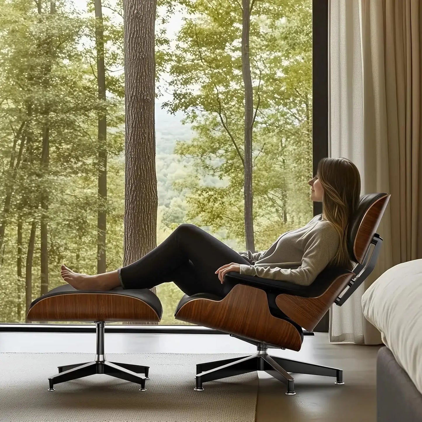 Leather Ergonomic Chaise Lounge with Ottoman comfydesigners