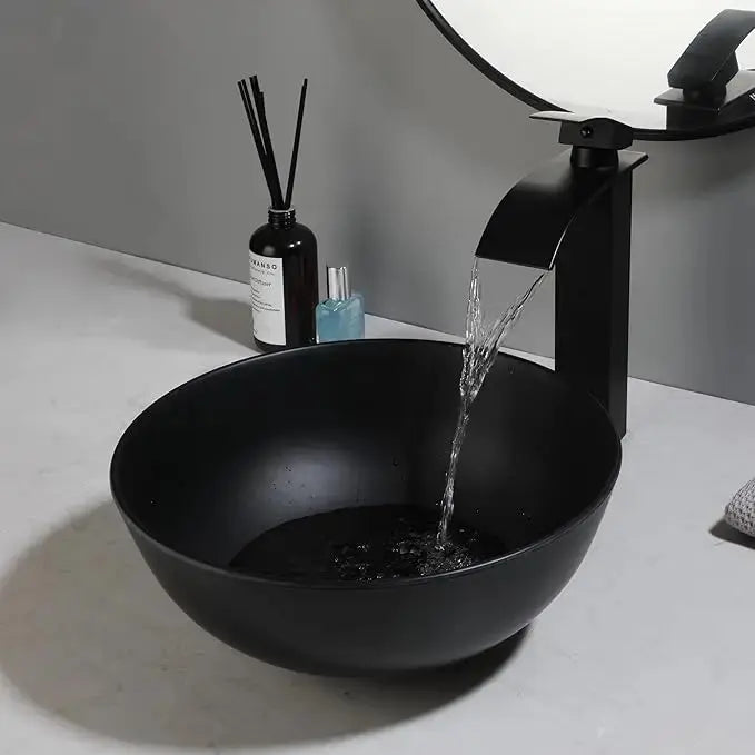 Stone Resin Vessel Sink with Waterfall Faucet | 22.6" European-Inspired Countertop Bathroom Sink comfydesigners