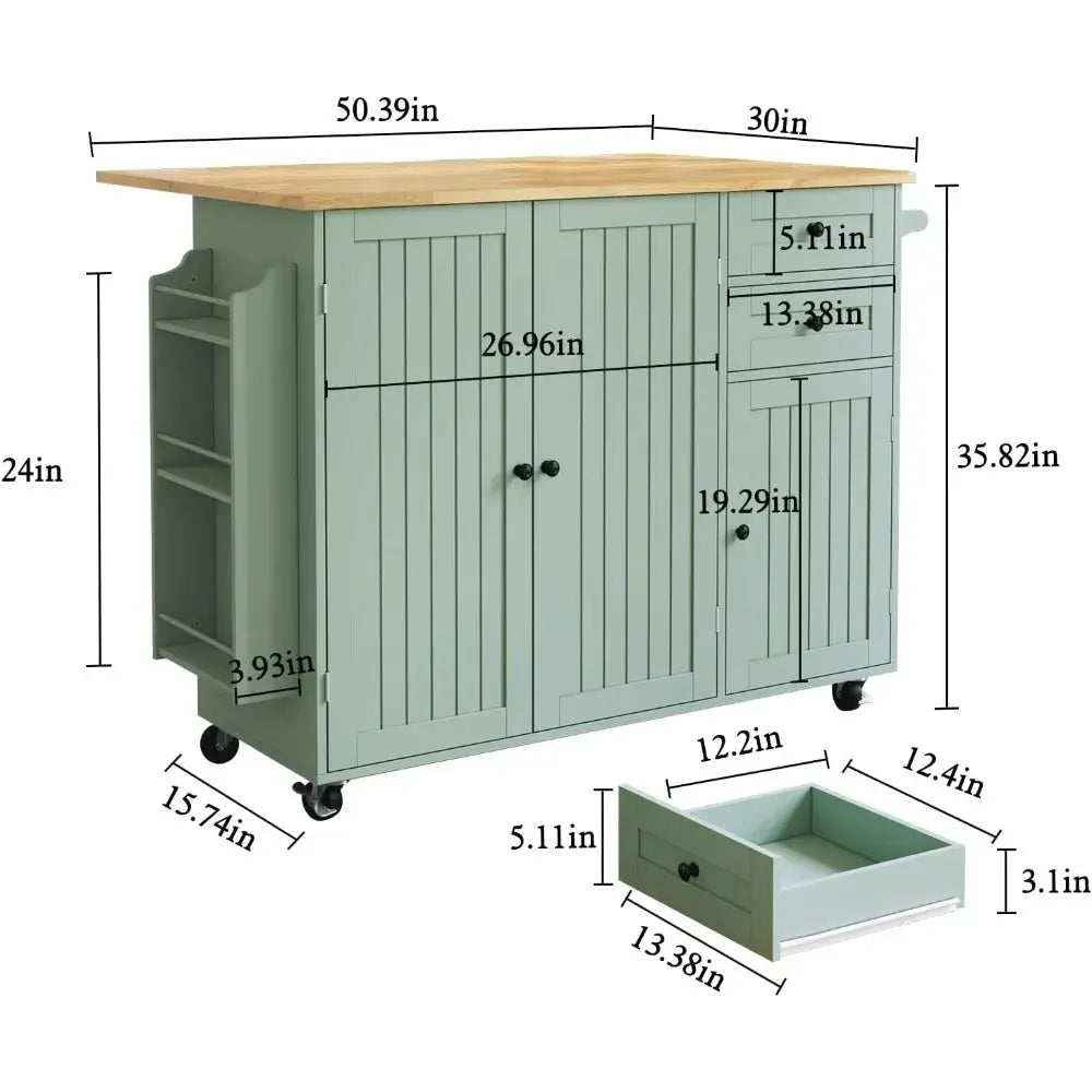 Sage Green Mobile Kitchen Island with Storage comfydesigners