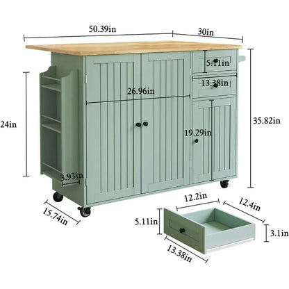 Sage Green Mobile Kitchen Island with Storage comfydesigners