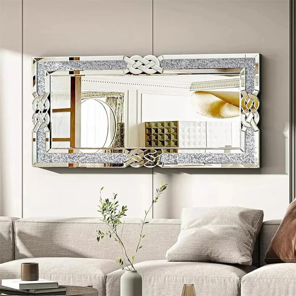 Glam Crystal Diamond Silver Wall Mirror comfydesigners